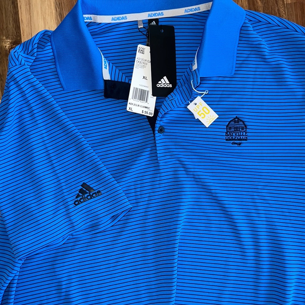 Adidas XL Golf Polo - Blue Black Pinstripe